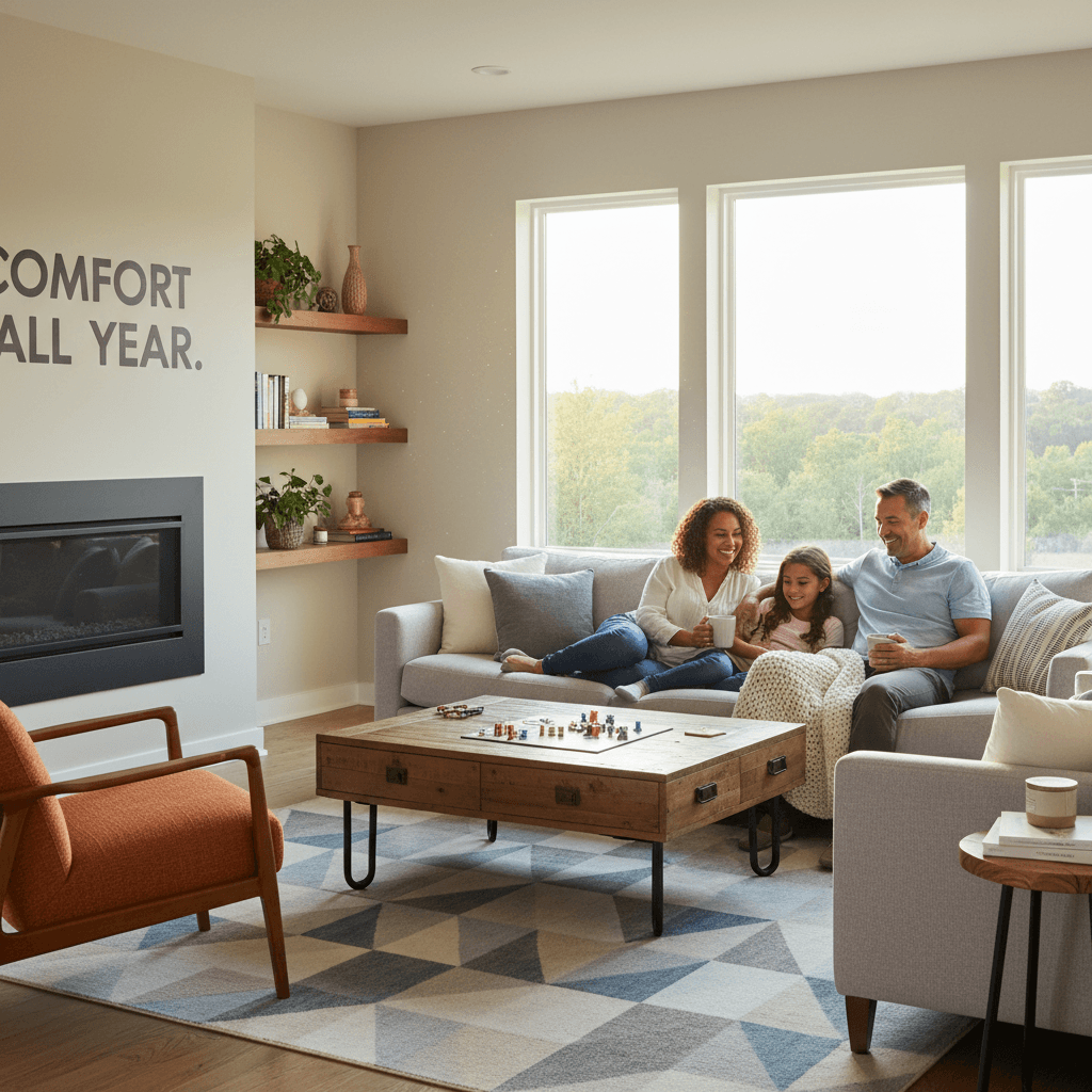 Family relaxing in a cozy Georgia living room with natural light